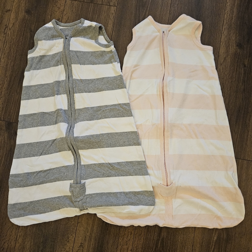 Burt's Bees Baby Gray and Pink Striped Sleep Sacks Bundle Of 2, Medium 0.5 TOG